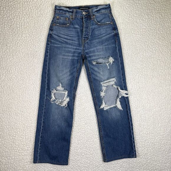 Aeropostale Jeans Women’s Size 00R (Actual 25x25) Blue 90’s Baggy Distressed - Picture 2 of 14